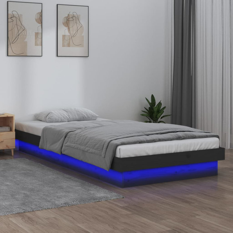 LED Bed Frame Solid Wood, 93.5 x 204cm, Brown