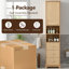 Armoire de salle de bain autoportante étroite et haute, 1 porte avec tablette réglable, 3 tiroirs, rangement ouvert, poignées en métal doré
