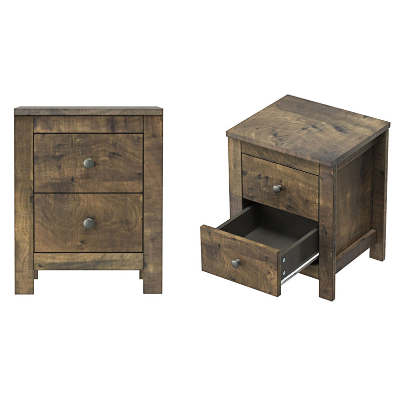 Ensemble de 2 tables de chevet style rétro, table d'appoint et petite table de chevet, Noyer