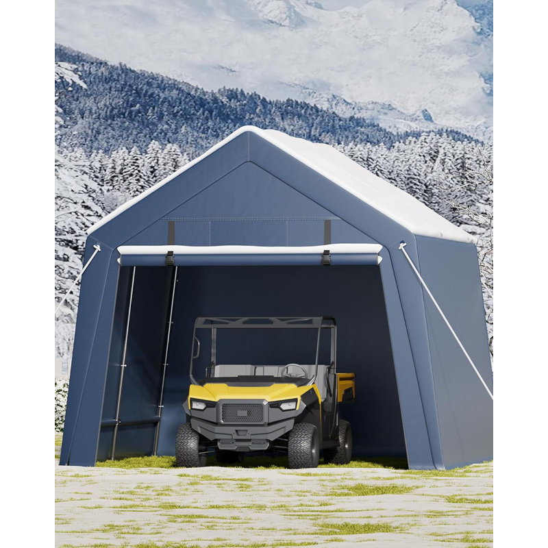 Remise de rangement extérieure 10 x 10 pi, abri d'auto portatif avec porte à fermeture à glissière ventilée et fenêtres, bâche imperméable robuste