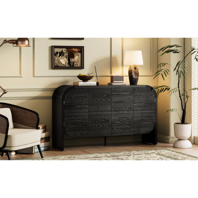 Black Buffet Cabinet With 4 Doors And Adjustable Shelves, For Living Room Organization 4-Door Cabinet, Kitchen