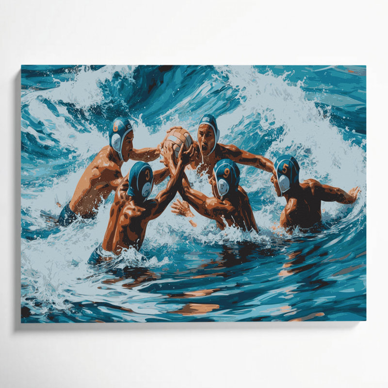 Sports nautiques, water-polo, art mural bleu, H 20 po x l 30 po