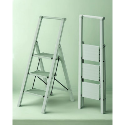 Aluminum 3 Step Ladder, Lightweight Folding Step Stool with U-Shape Handgrip, Anti-Slip Wide Pedals & Rubber Feet, Sturdy Triangular Structure, 330 lbs Capacity, Space-Saving, for Home, Office, Library