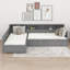 Lit de jour simple avec 3 tiroirs de rangement, structure de lit d'angle en bois en forme de L avec bibliothèque-445145643