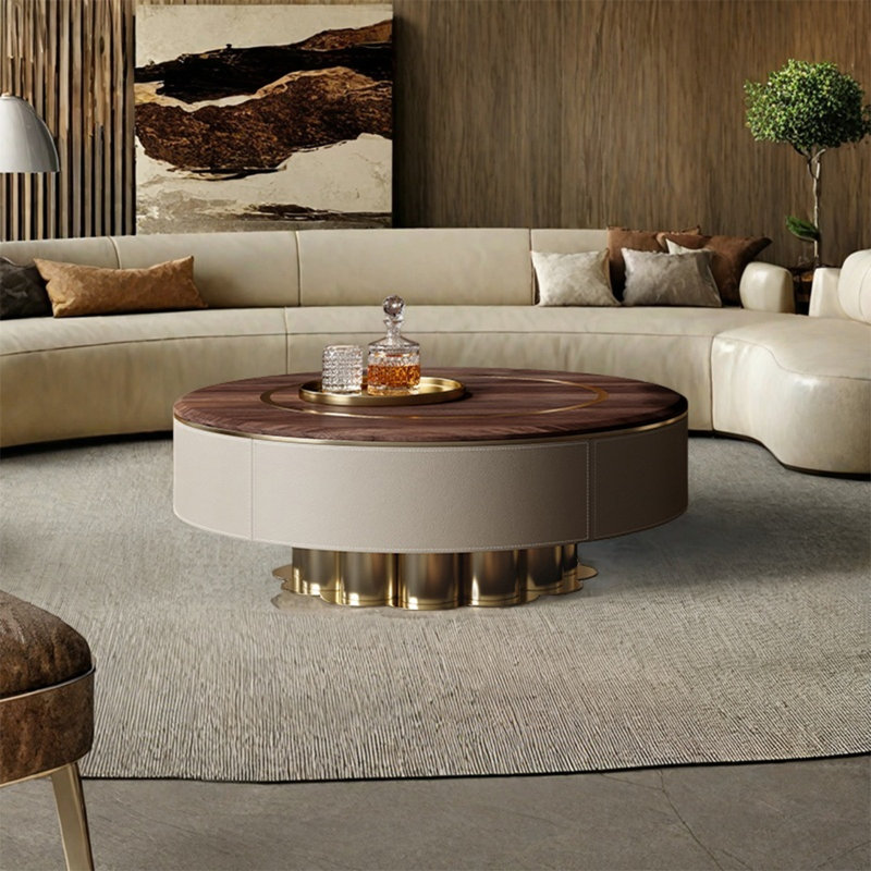 Light luxury creative round coffee table, 15.7" H x 31.5" L x 31.5" W