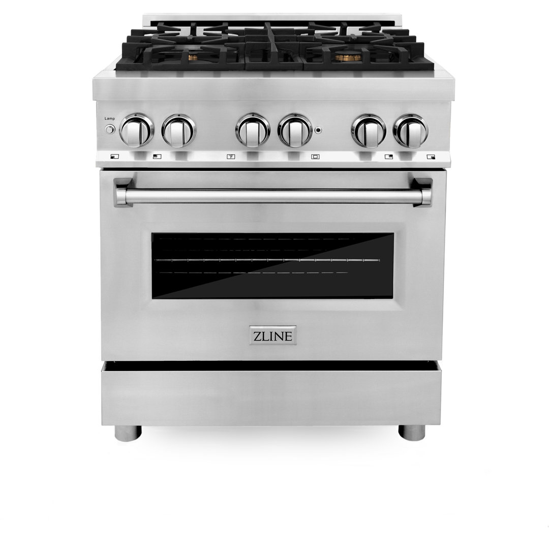 ZLINE 30 in. 4.0 cu. ft. Legacy Dual Fuel Range W/ Gas Cooktop & Electric Convection Oven in Stainless Steel W/ 4 Brass Burners & Griddle (RA-BR-GR-30) ZLINE