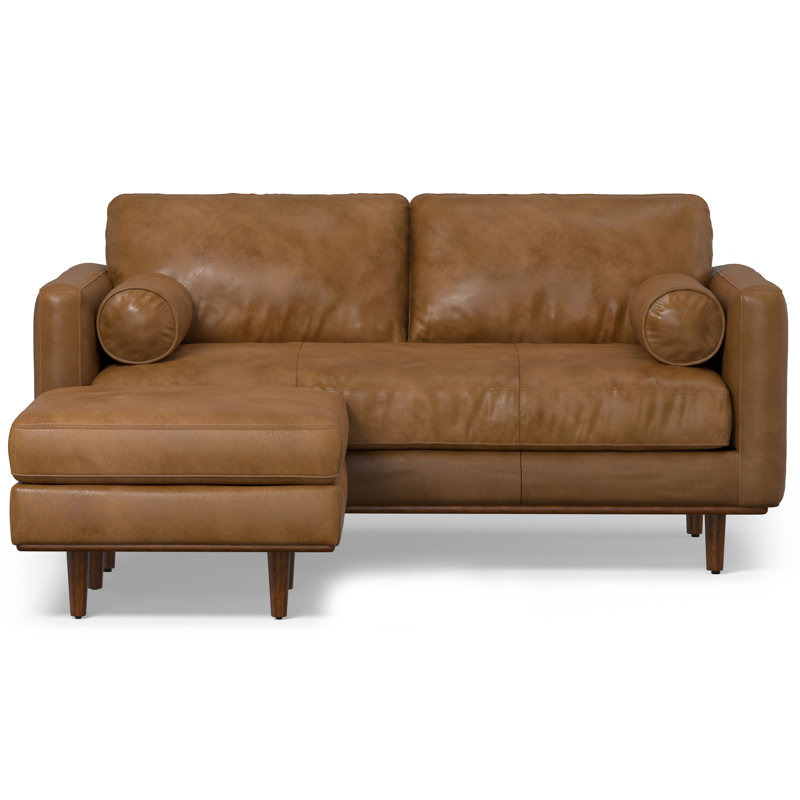 Morrison  Sofa and Ottoman Set in Genuine Leather, Caramel Brown Leather, 72 inch