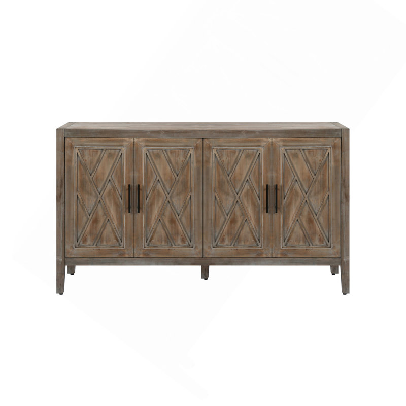 Buffet console de style campagnard 60 pouces avec 4 portes et tablette réglable, Brun antique