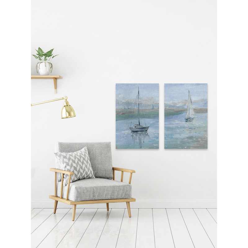 Yacht dans la mer Diptyque, H 12 po x l 8 po