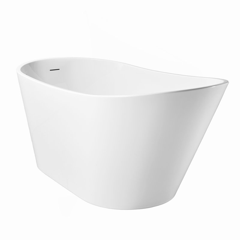 Baignoire autoportante en acrylique de 55 po, baignoire autoportante avec drain chromé Toe-Tap et trop-plein rainuré classique, certifié Cupc, blanc brillant