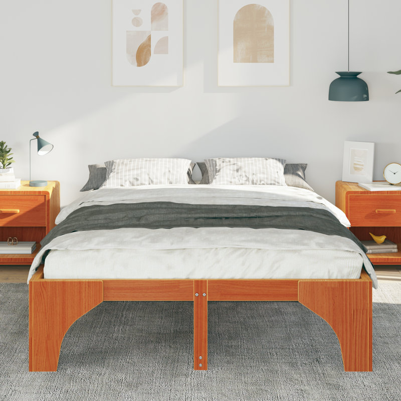 Solid Wood Bed Frame, European Double (140 x 200 cm), Brown