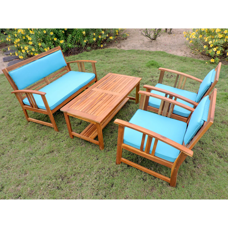 Ensemble de conversation avec canapé 4 pièces Manrique, Bleu aqua