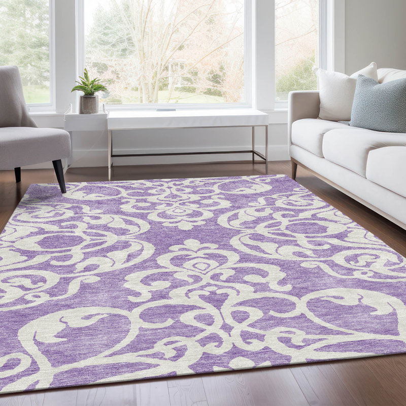 Tapis mauve de qualité supérieure lavable à la machine Prisco, Rectangle 10 pi x 14 pi