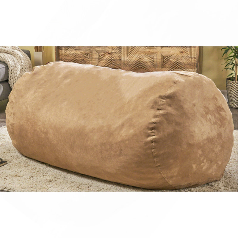 Jasper Traditional 8 Foot Suede Cylindrical Bean Bag, Tuscany, Beige Fabric
