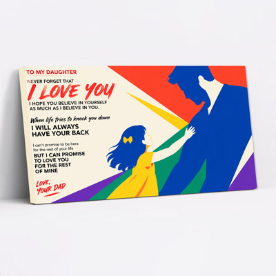 Colorful Father And Daughter With Inspirational Quote Canvas Wall Art