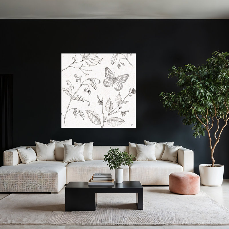 Art contemporain contemporain avec papillon, H 48 po x l 48 po