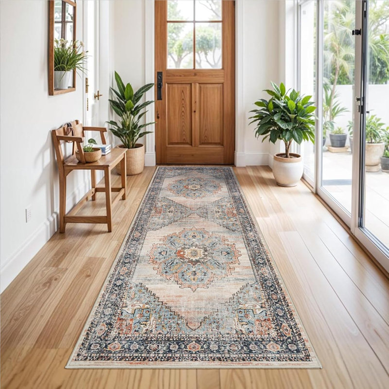 Washable Hallway Rug - Rug Kitchen Rugs and Mats Non Skid Washable Waterproof Carpet for Living Room Bedroom Bathroom (Blue)