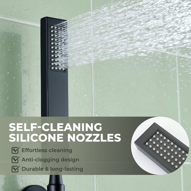 Flat 304 Stainless Steel Handheld Shower With Easy-Clean Silicone Nozzles, Matte Black