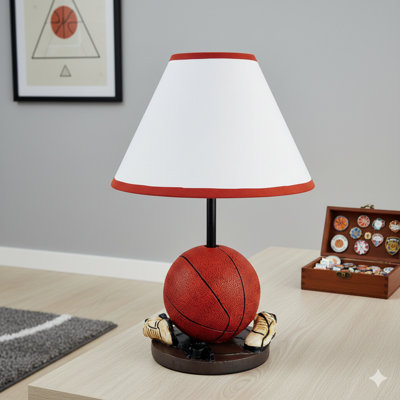 15-Inch High Decorative Table Lamp With A Basketball Theme, Made Of Polyresin And Topped With A Cone-Shaped Linen Shade