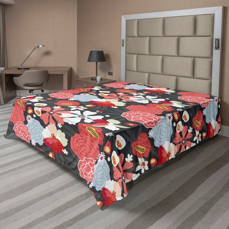 Ambesonne Floral Boho Flat Sheet Leafy Tropical Blooms