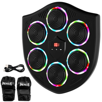 Machine de boxe murale interactive - comptoir à DEL, haut-parleurs Bluetooth, lumières de synchro de musique, installation sans perceuse, gants inclus