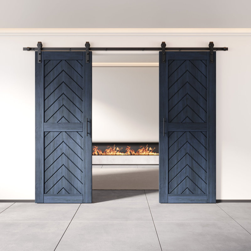 Homacer Marine 26 po. X 80 po. Ensemble de quincaillerie pour porte de grange 4-en-1 finie et non assemblée avec ensemble de quincaillerie d'installation sans dérivation, rail de 9 pi, usage intérieur seulement