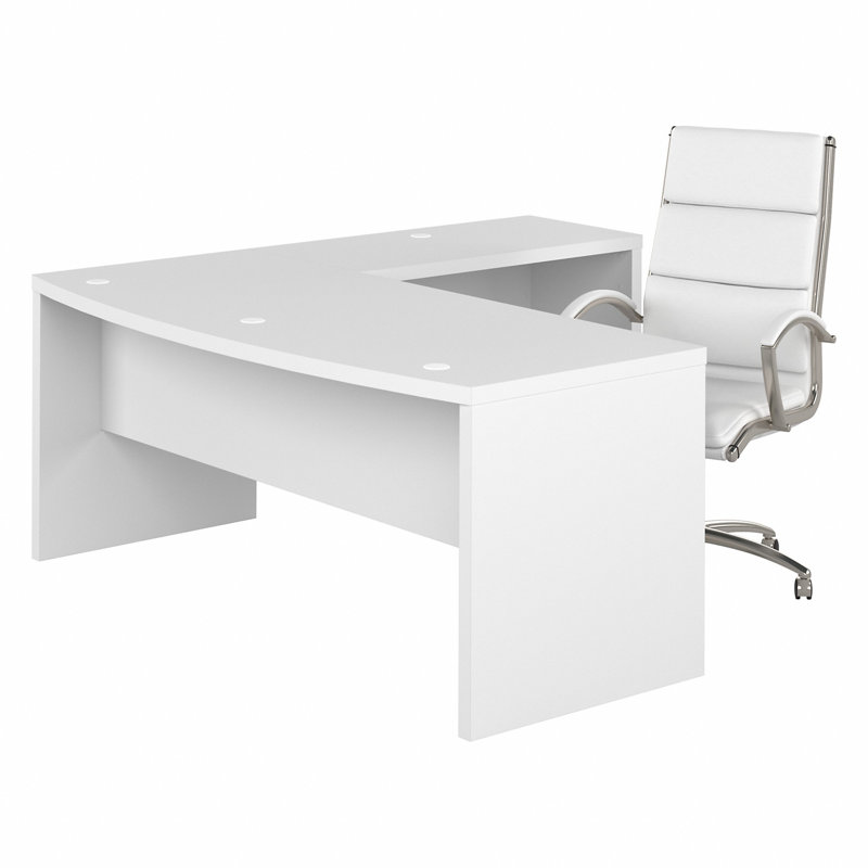 Ensemble de bureau d'ordinateur en L 2 pièces avec chaise Echo, Blanc pur