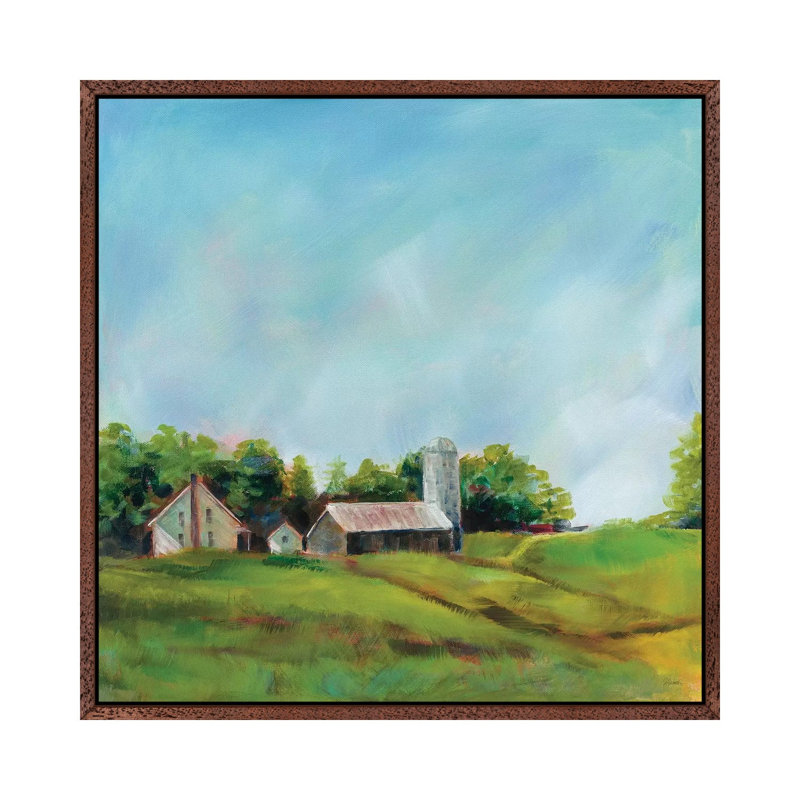 June Farm 1 Piece Painting on Canvas, 66.04cm H x 66.04cm W x 3.81cm D, Classic Brown Wood Floater Framed