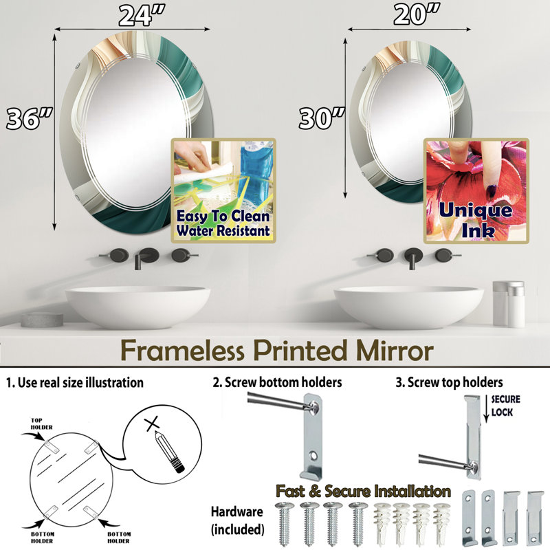 Feyra - Miroir mural moderne ovale, 30 po x 20 po