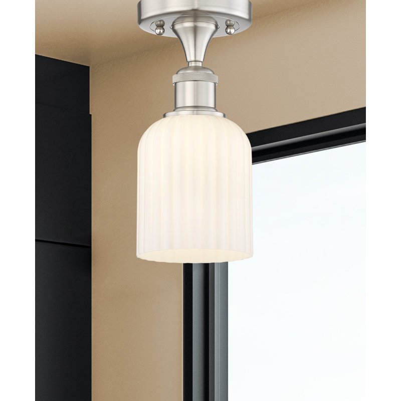 Edison - Adriena - 1 Light 5" Semi-Flush Mount, Satin Nickel, White