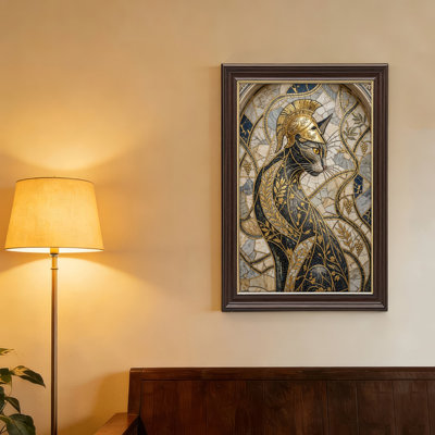 Art mural antique sur toile encadré doré pour le salon, la chambre à coucher, le bureau ou le vestibule - décoration murale décorative avec mosaïque artistique