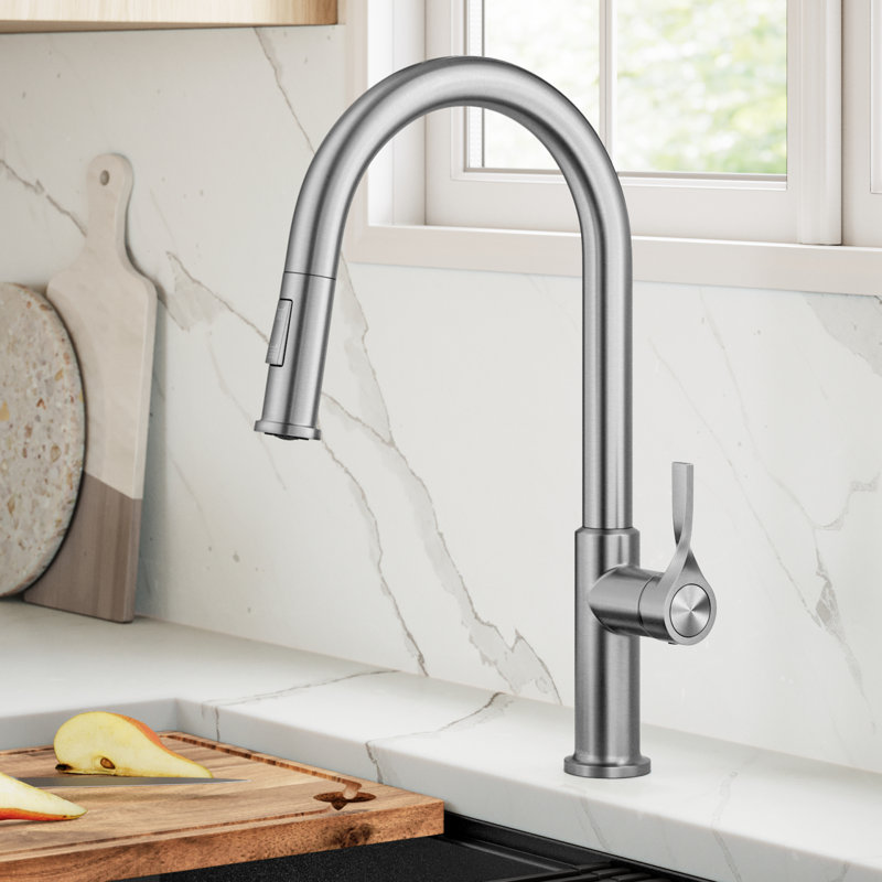Robinet de cuisine à poignée simple Kraus Torak, Acier inoxydable