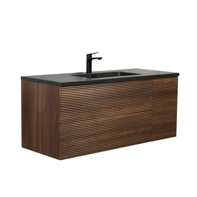 Canal 48-inch W x 19-inch D 1-Door & 2-Drawer Wall-Mounted Bathroom Vanity with Single Sink and Black Engineered Quartz Countertop