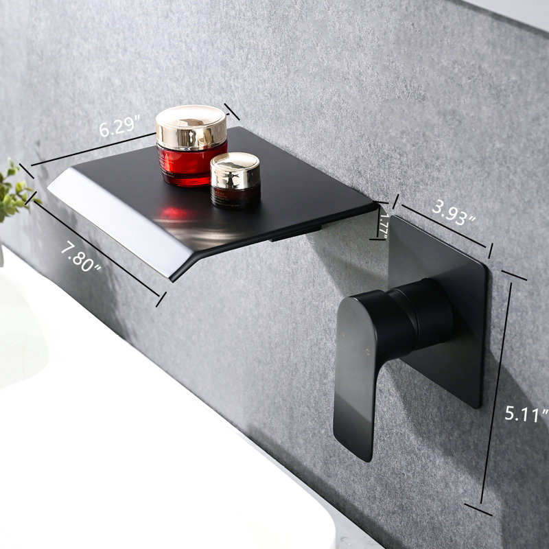 Robinet de lavabo de salle de bain moderne avec cascade - régulateur de débit d'eau mural en acier inoxydable noir mat