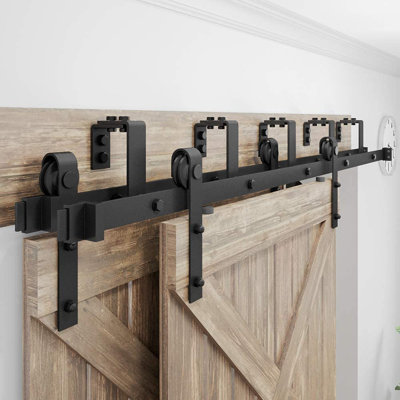 LAZ Sliding Double Bypass Double Door Barn Door Hardware Kit