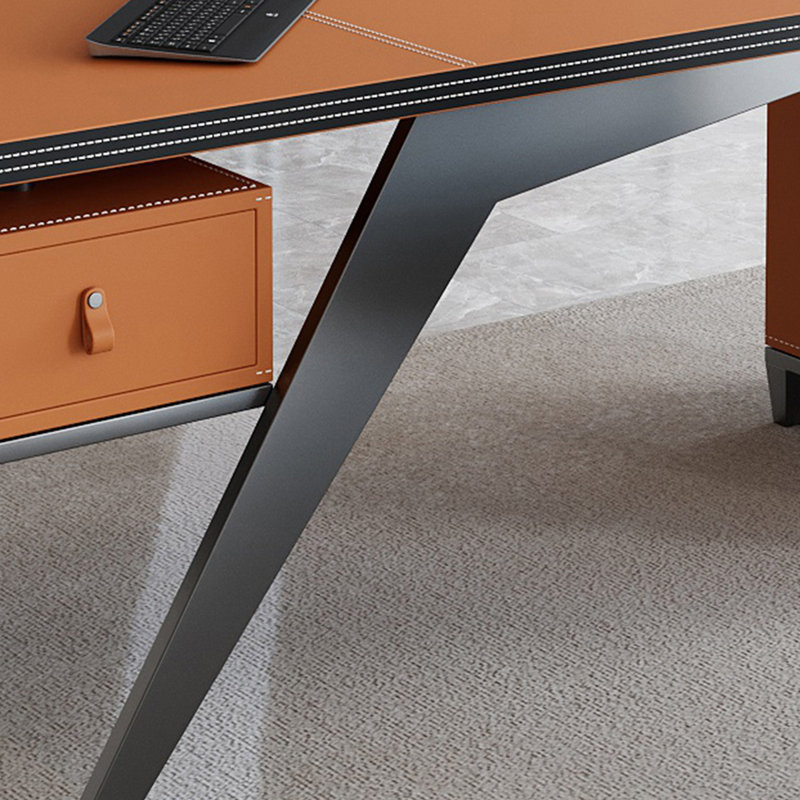 Bureau en cuir de selle, bureau simple / bureau d'ordinateur, Orange / noir, H 29,53 po x l 78,74 po x P 27,56 po