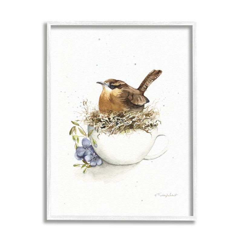 "Bird Bird Nest In Teacup" encadré sur bois par Kelley Talent, impression, H 30 po x l 24 po x P 1,5 po