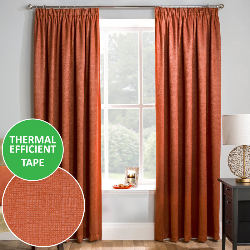 Armington Pencil Pleat Light Reducing Thermal Curtain, Orange, 229cm Width x 229cm Drop