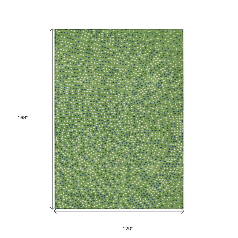 Tapis extérieur lavable à pois vert bleu et ivoire 10 pi x 14 pi