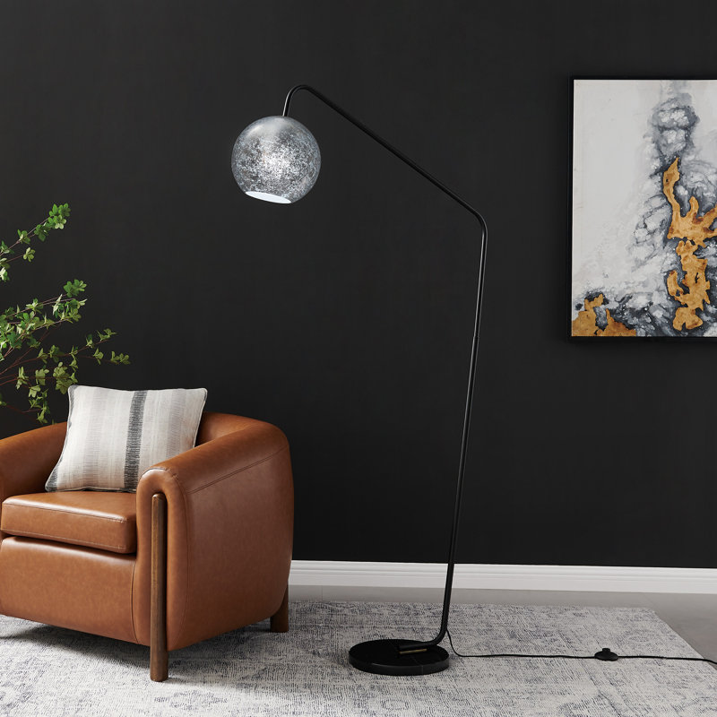 Lampe sur pied arquée 66 po Irmine, Noir / argent, Argent