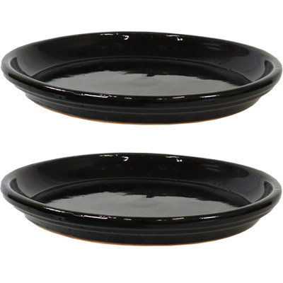 Round Glazed Ceramic Flower Pot Saucer Set of 2 - Fits 12" Planters - Seafoam