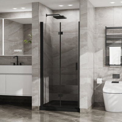 34"X 72" Bifold Frameless Glass Shower Door 1/4 Inch Tempered Clear Glass Pivot Swing Shower Panel, Foldable