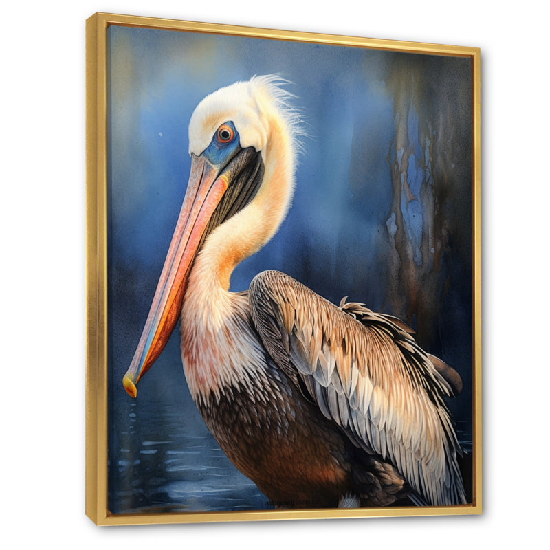 Majestic Pelican II - art mural sur toile Pelican, H 32 po x l 24 po x P 1 po, Cadre flottant doré