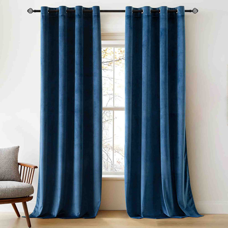 Velvet Blackout Curtain Pair (Set of 2), Peacock Blue