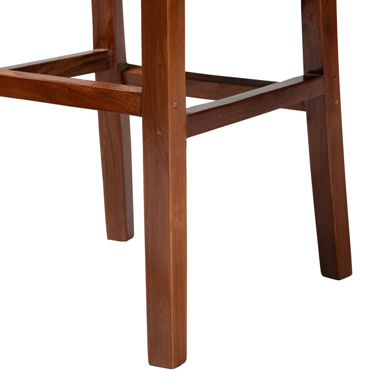 Rattan and Mahogany Wood Chauna Bar & Counter Stool, Bar Stool (29” Seat Height)