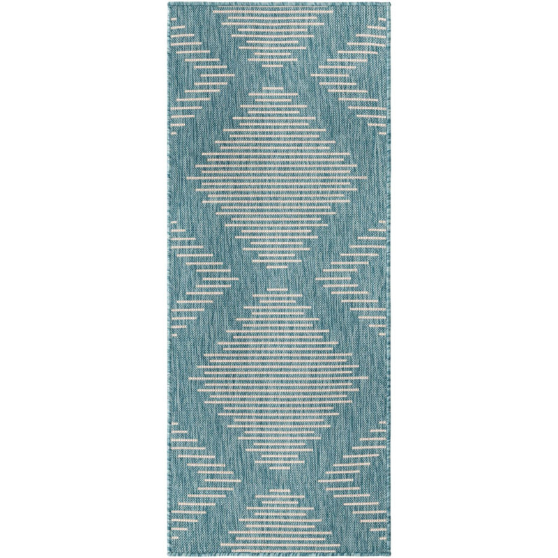 Tapis rayé en polypropylène tissé à la machine intérieur / extérieur gris / bleu, Tapis de couloir 2 pi x 5 pi 3 po