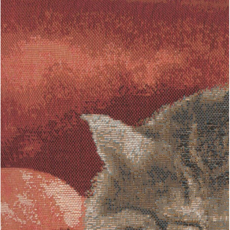 Red Cotton Euro Pillow Cover with Sleeping Cat Design