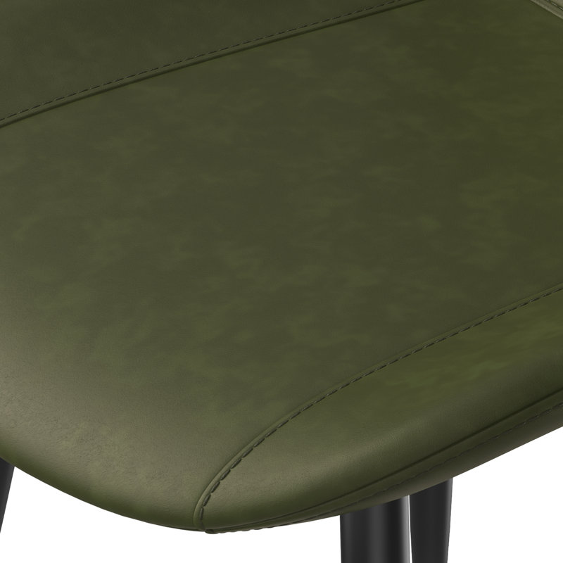 Chaises de salle à manger modernes en similicuir avec dossier incurvé, pieds en métal noir (ensemble de 4), Vert olive rétro