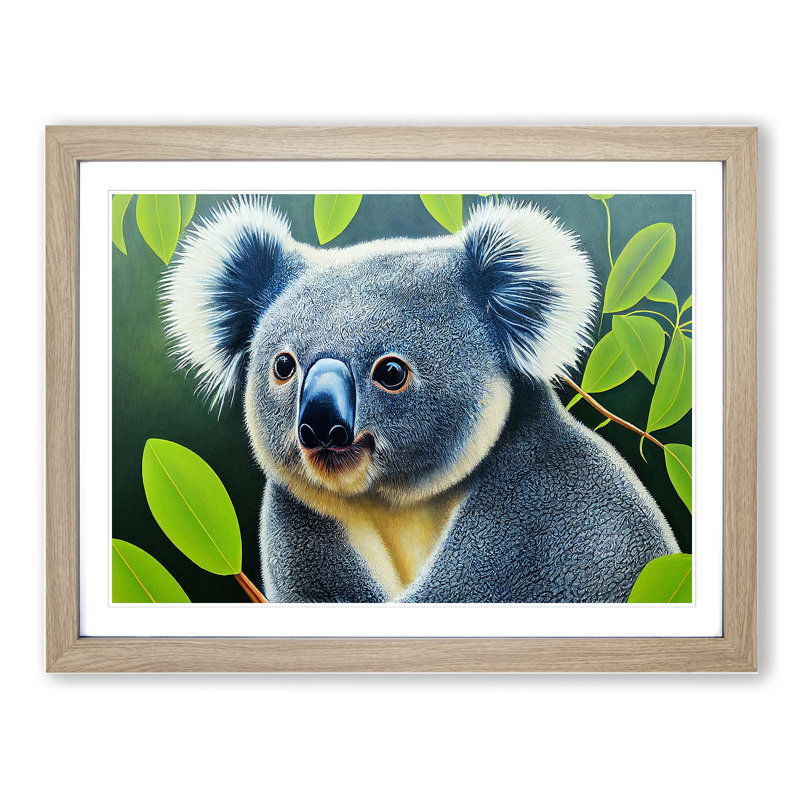 Koala Bear - Single Picture Frame Print, 34cm H x 46cm W x 2cm D, Oak