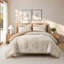 Ensemble de couette 3 pièces Solace Leaf Beige en mélange de coton, motif jacquard botanique, taille King/Cal King-134155066